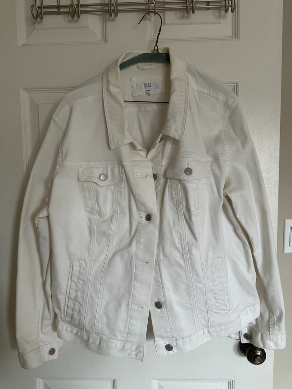 LOFT Plus White Denim Jacket Size 20 Classic Button Front Jean Jacket